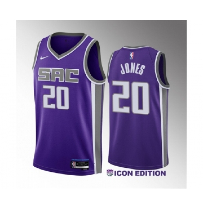 Men's Sacramento Kings #20 Colby Jones Purple 2023 Draft Icon Edition Stitched Jersey