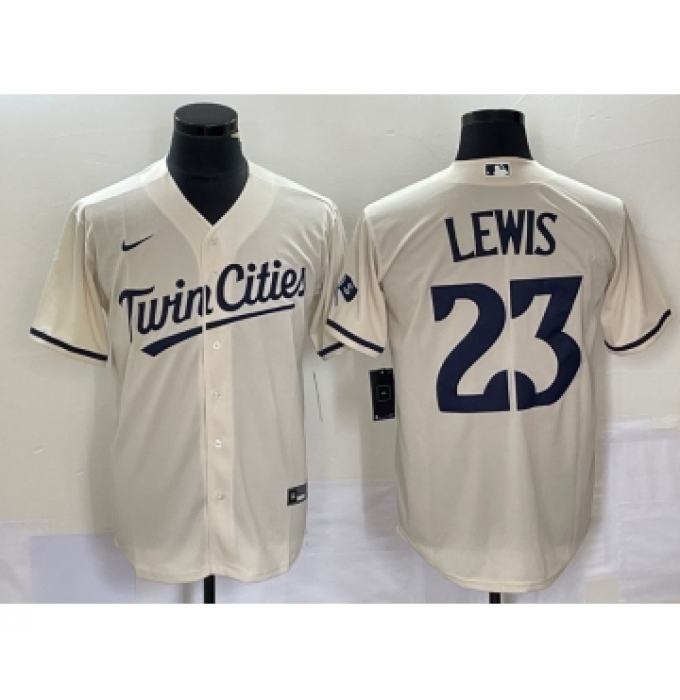 Men's Nike Minnesota Twins #23 Royce Lewis Cream Cool Base Stitched Baseball Jersey