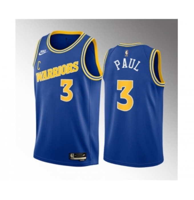 Men's Golden State Warriors #3 Chris Paul Blue Classic Edition Stitched Basketball Jersey