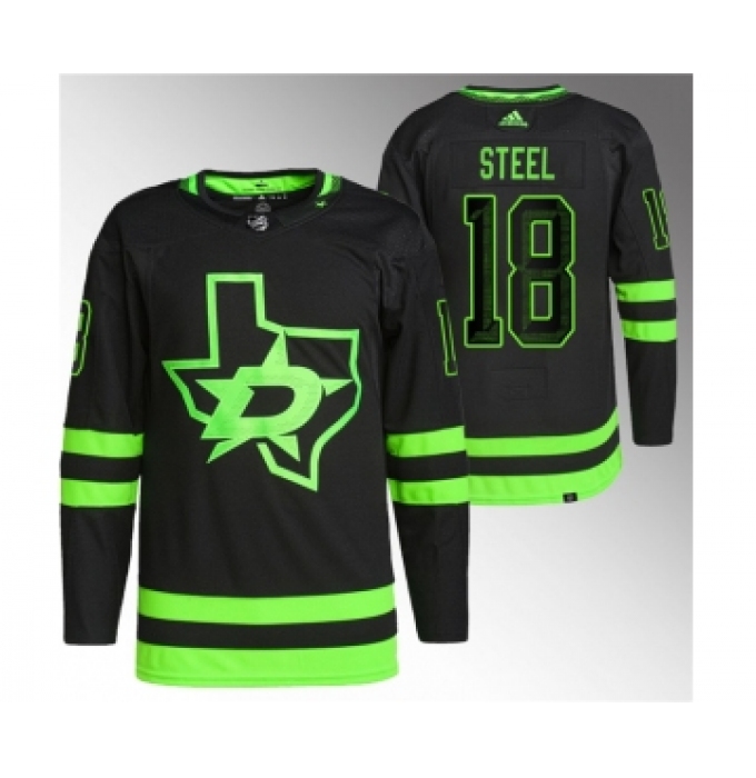 Men's Dallas Stars #18 Sam Steel Black Stitched Jersey