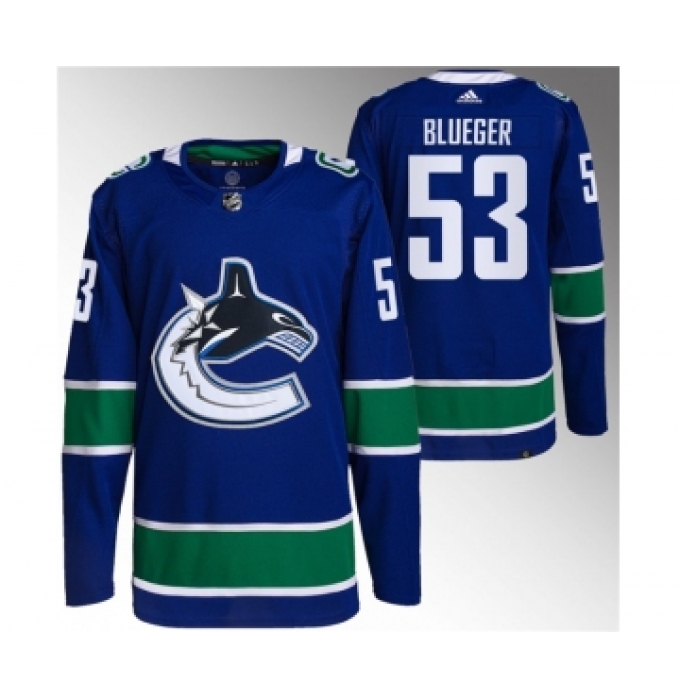 Men's Vancouver Canucks #53 Teddy Blueger Blue Retro Stitched Jersey