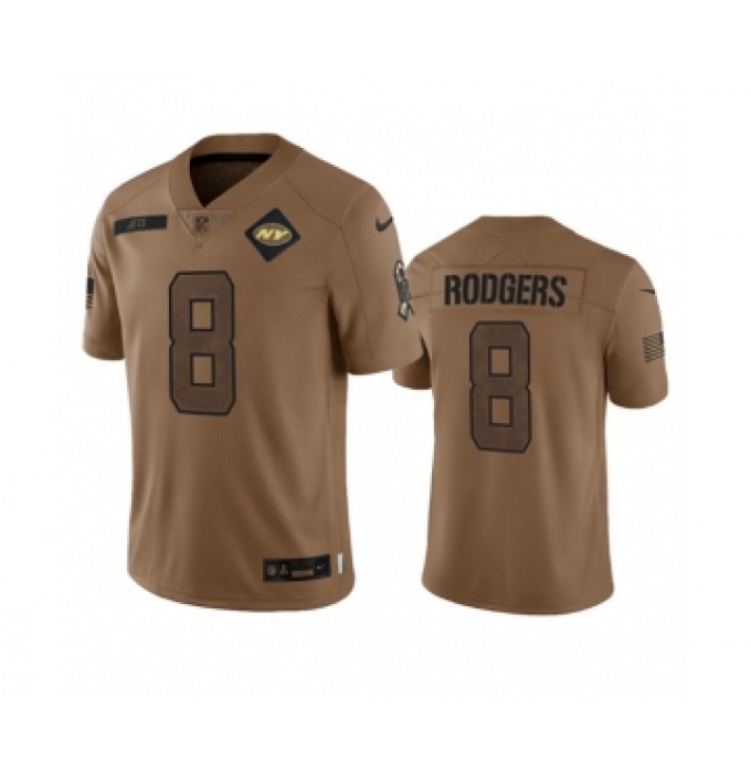 Men's Nike New York Jets #8 Aaron Rodgers 2023 Brown Salute To Service Limited Football Stitched Jersey