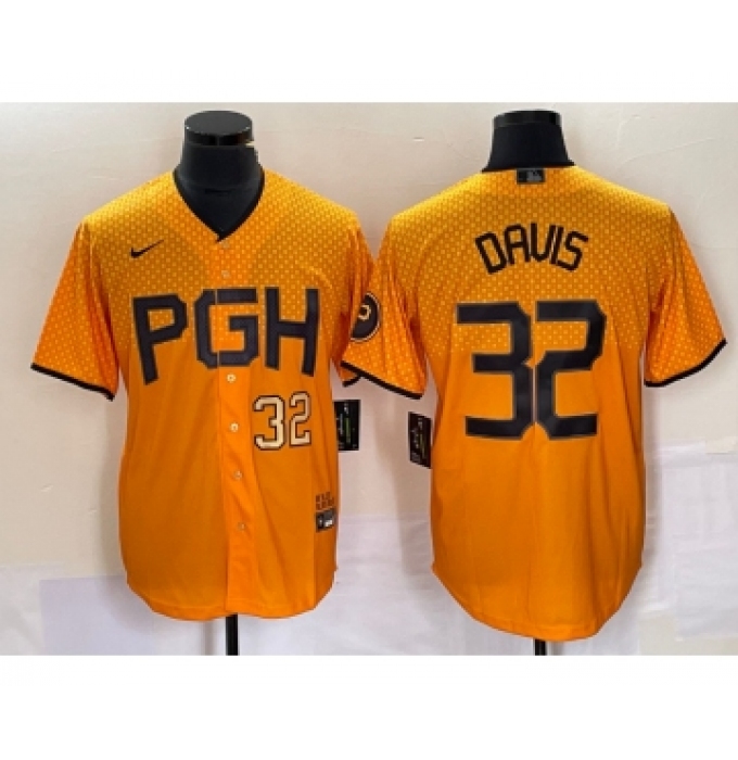 Men's Nike Pittsburgh Pirates #32 Henry Davis Number Yellow 2023 City Connect Stitched Jersey