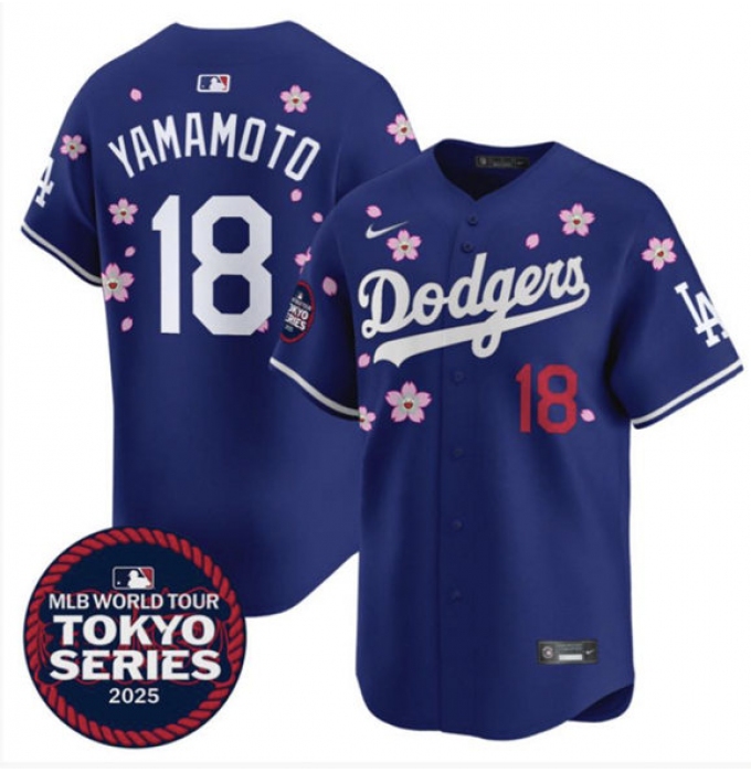 Men's Los Angeles Dodgers #18 Yoshinobu Yamamoto Royal 2025 Tokyo Series Limited Stitched Baseball Jersey