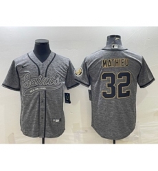 Men's New Orleans Saints #32 Tyrann Mathieu Gray With Patch Cool Base Stitched Baseball Jersey
