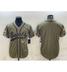 Men's New Orleans Saints Blank Olive Salute to Service Cool Base Stitched Baseball Jersey