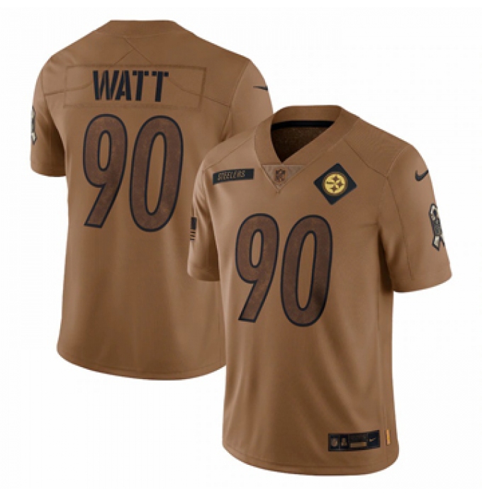 Men's Pittsburgh Steelers #90 T.J. Watt Nike Brown 2023 Salute To Service Limited Jersey