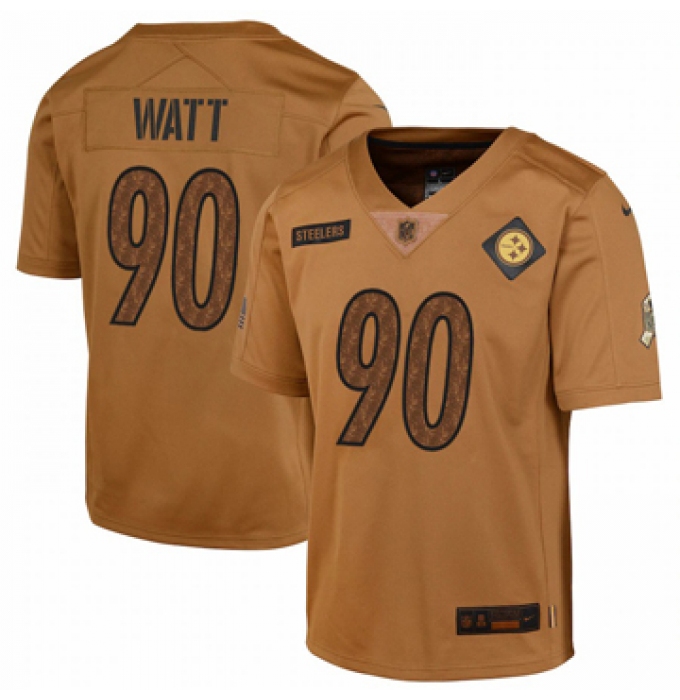 Youth Pittsburgh Steelers #90 T.J. Watt Nike Brown 2023 Salute To Service Limited Jersey