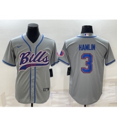 Men's Buffalo Bills #3 Damar Hamlin Grey With Patch Cool Base Stitched Baseball Jersey