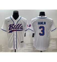 Men's Buffalo Bills #3 Damar Hamlin White With Patch Cool Base Stitched Baseball Jersey