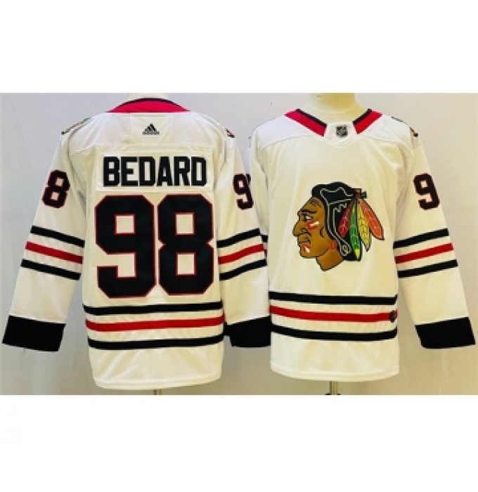 Men's Chicago Blackhawks #98 Connor Bedard White Black Stitched Jersey