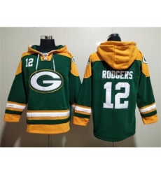 Men's Green Bay Packers #12 Aaron Rodgers Green Lace-Up Pullover Hoodie