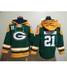 Men's Green Bay Packers #21 Charles Woodson Green Lace-Up Pullover Hoodie