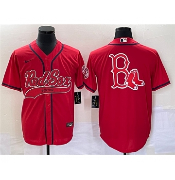 Men's Boston Red Sox Red Team Big Logo Cool Base Stitched Baseball Jersey