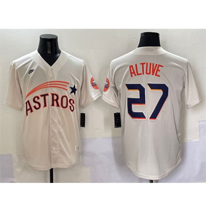 Men's Houston Astros #27 Jose Altuve Cream Throwback Cooperstown Collection Limited Stitched Baseball Jersey