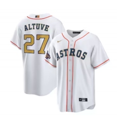 Men's Houston Astros #27 Jose Altuve Nike White Gold 2023 Gold Collection Replica Player Jersey