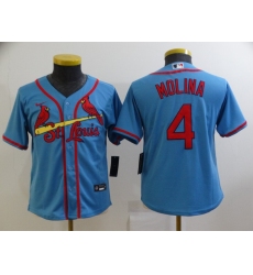Youth St. Louis Cardinals #4 Yadier Molina Light Blue Alternate Stitched Baseball Jersey