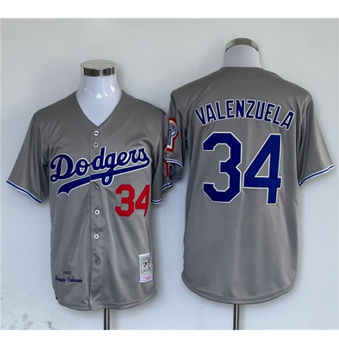 Men's Los Angeles Dodgers #34 Fernando Valenzuela Gray Cool Base Stitched Jersey