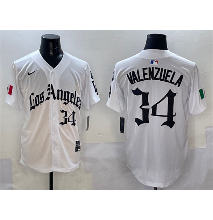 Men's Los Angeles Dodgers #34 Fernando Valenzuela White Mexico 2025 LA Gothic Style With Fernando Vapor Premier Limited Stitched Baseball Jersey
