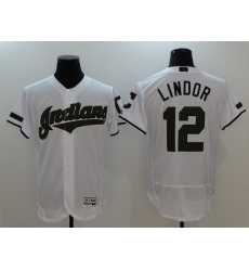 Men's Cleveland Indians #12 Francisco Lindor White Home Stitched Baseball Jersey