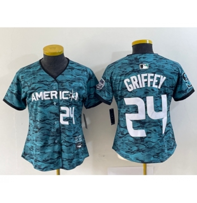 Women's Seattle Mariners #24 Ken Griffey Number Teal 2023 All Star Cool Base Stitched Jersey