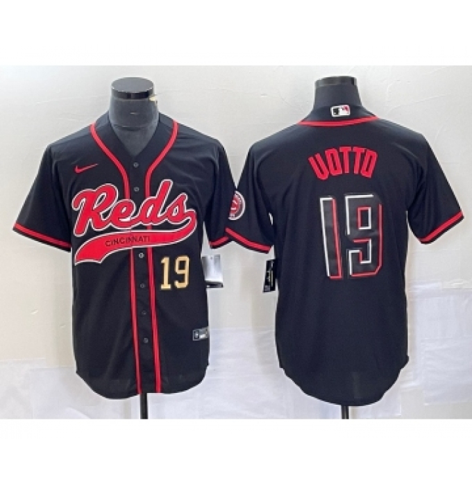 Men's Cincinnati Reds #19 Joey Votto Number Black 2023 City Connect Cool Base Stitched Jerseys