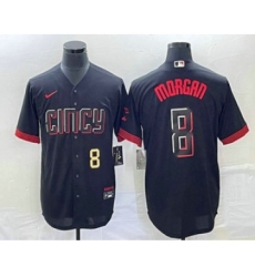Men's Cincinnati Reds #8 Joe Morgan Number Black 2023 City Connect Cool Base Stitched Jersey 1