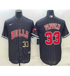 Men's Chicago Bulls #33 Scottie Pippen Number Black With Cool Base Stitched Baseball Jerseys
