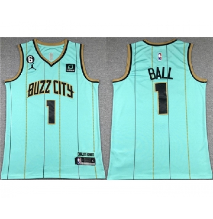 Men's Charlotte Hornets #1 LaMelo Ball Teal No.6 Patch Stitched Basketball Jersey