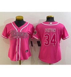 Women's Chicago Bears #34 Walter Payton Pink With Patch Cool Base Stitched Baseball Jersey