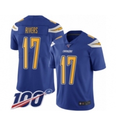 Youth Nike Los Angeles Chargers #17 Philip Rivers Limited Electric Blue Rush Vapor Untouchable 100th Season NFL Jersey