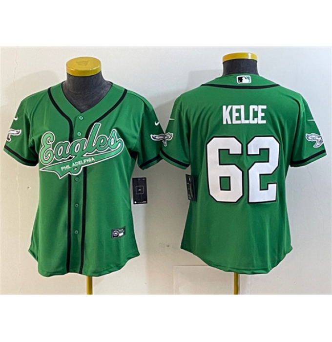 Women's Philadelphia Eagles #62 Jason Kelce Green Cool Base Stitched Baseball Jersey