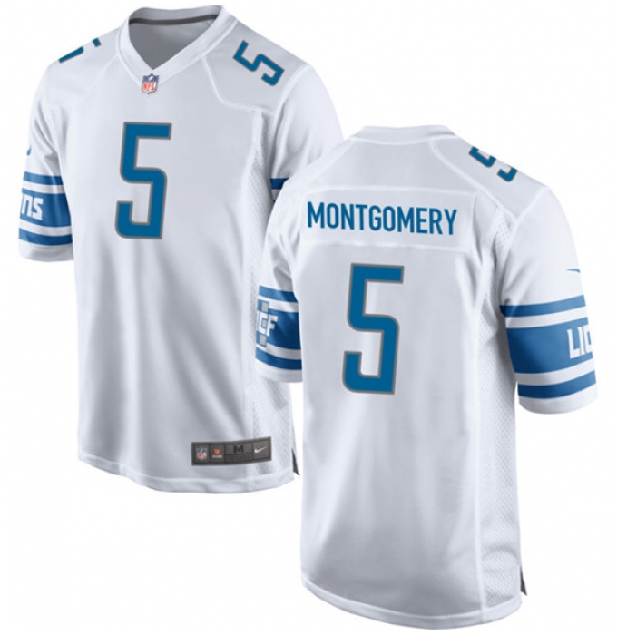 Men's Detroit Lions #5 David Montgomery White Football Stitched Game Jersey
